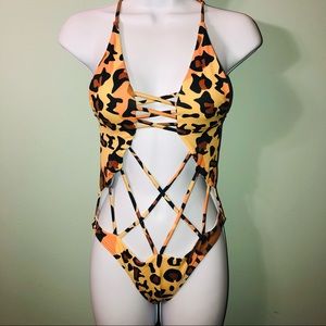 Cheetah Print Cut Out Swimsuit